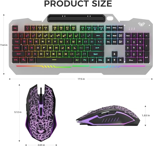 AULA Keyboard, T102 104 Keys Gaming Keyboard and Mouse Combo with RGB Backlit Quiet Computer Keyboard, All-Metal Panel, Waterproof Light Up PC Keyboard, USB Wired Keyboard Gaming for MAC Xbox PC Gamer