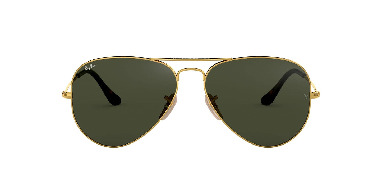 Ray-Ban RB3025 Classic Aviator Sunglasses, Gold on Black/G-15 Green, 62 mm