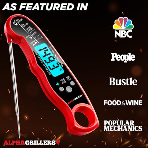 Alpha Grillers Instant Read Meat Thermometer for Cooking Grill and BBQ Griddle - Waterproof w/Backlight & Calibration for Food, Oven, Air Fryer Accessories, Kitchen Essentials, Stocking Stuffer Gifts