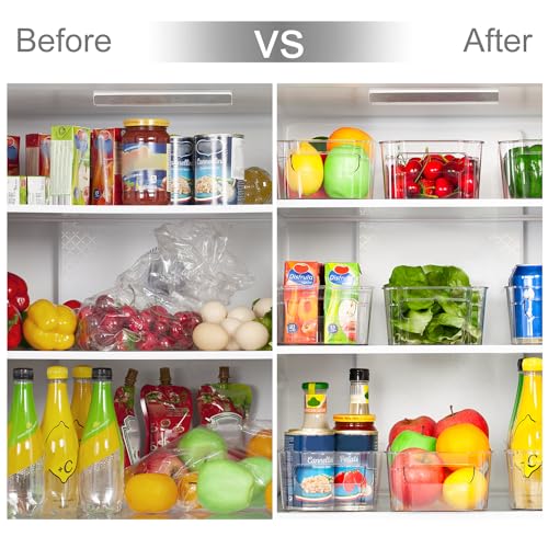 HOOJO Refrigerator Organizer Bins - 8pcs Clear Plastic Bins For Fridge, Freezer, Kitchen Cabinet, Pantry Organization, BPA Free Fridge Organizer, 12.5" Long, Clear