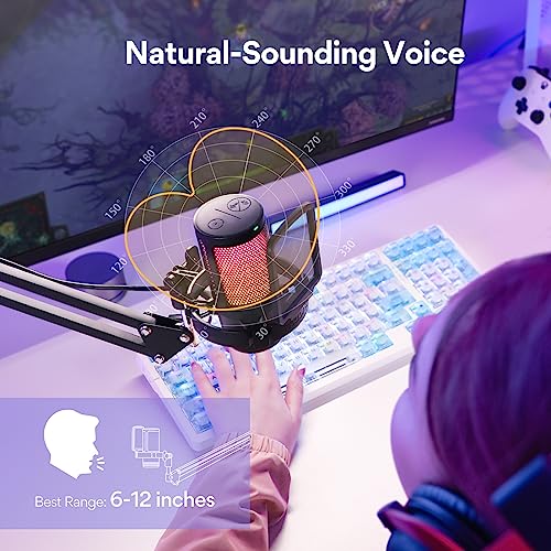 MAONO Gaming USB Microphone, Noise Cancellation Condenser mic with Mute, Gain, Monitoring, Boom Arm for Streaming, Podcast, Twitch, YouTube, Discord, PC, Computer, PS4, PS5, Mac, GamerWave DGM20S