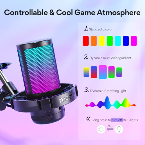 MAONO Gaming USB Microphone, Noise Cancellation Condenser mic with Mute, Gain, Monitoring, Boom Arm for Streaming, Podcast, Twitch, YouTube, Discord, PC, Computer, PS4, PS5, Mac, GamerWave DGM20S