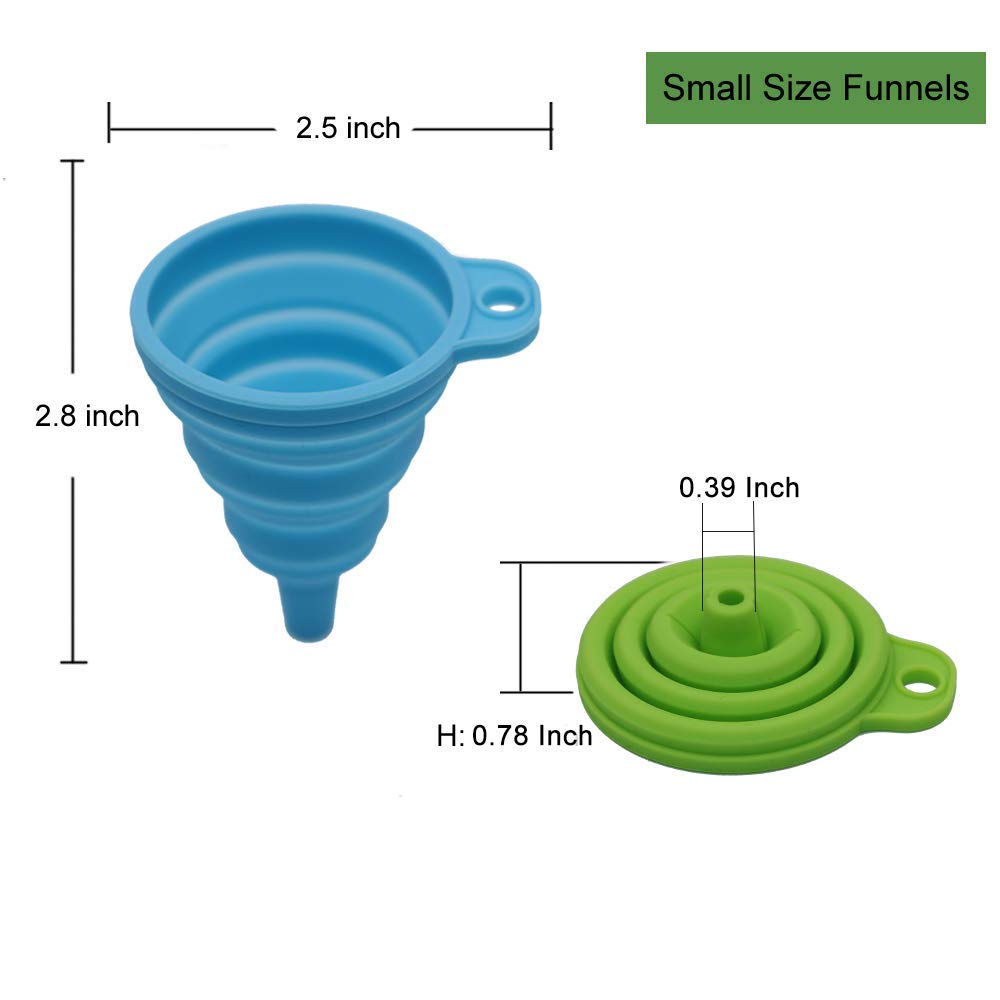 KongNai Kitchen Funnel Set 4 Pack, Small and Large, Kitchen Gadgets Accessories Foldable Silicone Collapsible Funnels for Filling Water Bottle Liquid Transfer Food Grade