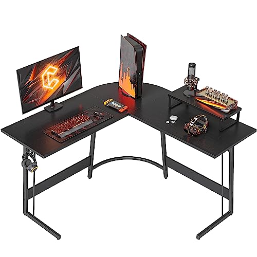 CubiCubi L Shaped Gaming Desk Computer Office Desk, 47 inch Corner Desk with Large Monitor Stand for Home Office Study Writing Workstation, Black