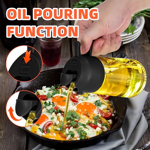 TrendPlain 16oz Olive Oil Dispenser Bottle for Kitchen - 2 in 1 Oil Dispenser and Oil Sprayer for Cooking, Air Fryer, Salad, BPA-Free 470ml Olive Oil Sprayer Black