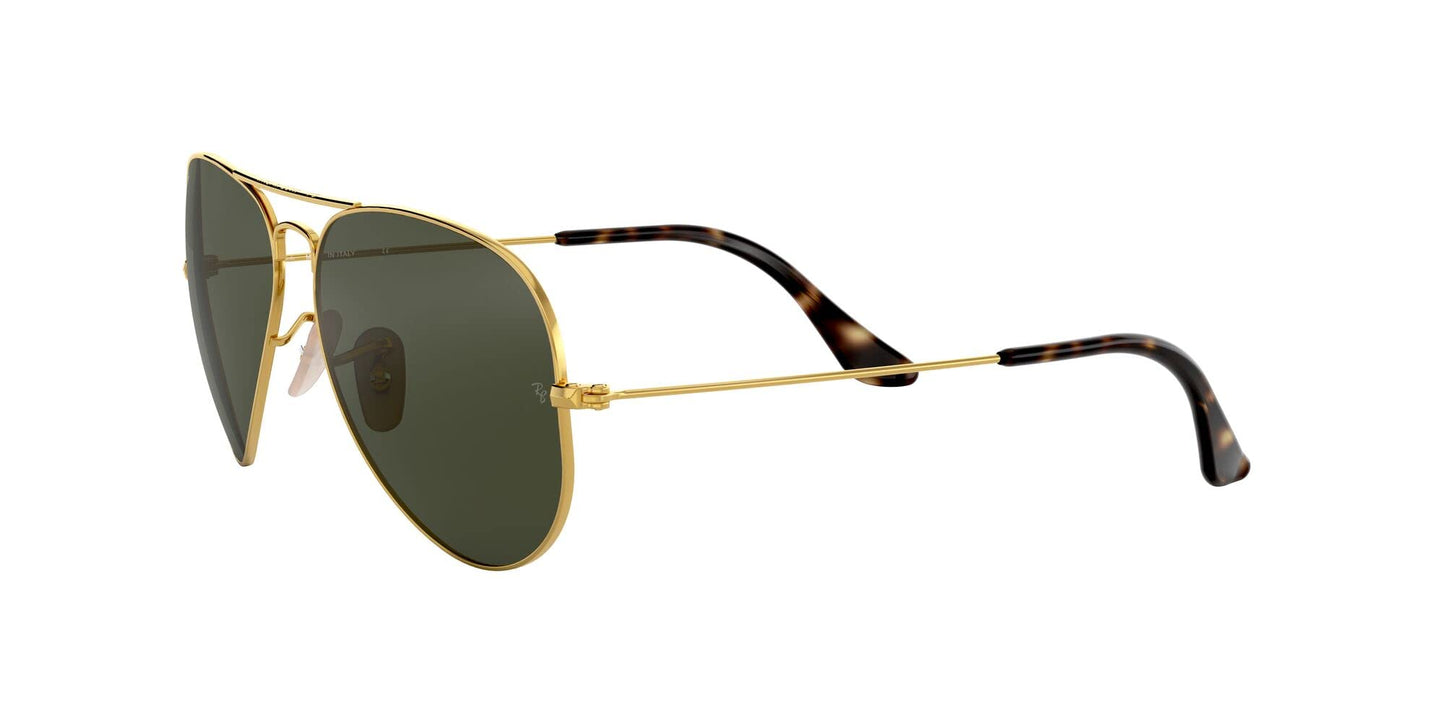 Ray-Ban RB3025 Classic Aviator Sunglasses, Gold on Black/G-15 Green, 62 mm