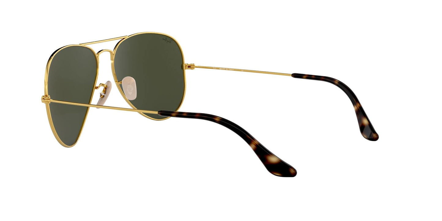 Ray-Ban RB3025 Classic Aviator Sunglasses, Gold on Black/G-15 Green, 62 mm