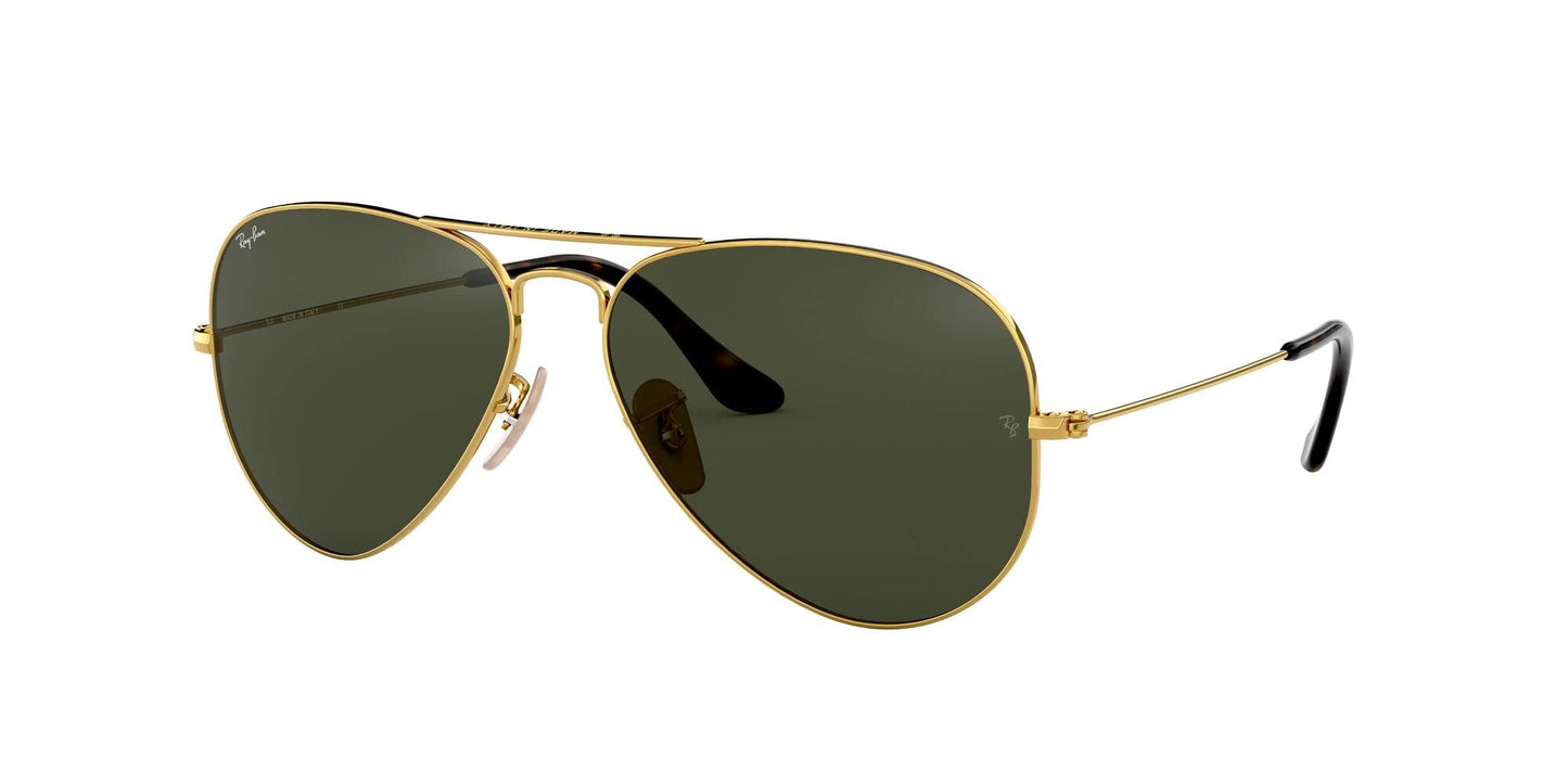 Ray-Ban RB3025 Classic Aviator Sunglasses, Gold on Black/G-15 Green, 62 mm