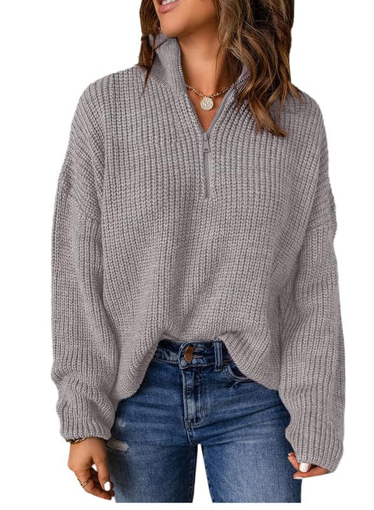 Dokotoo Sweater for Women Gray Fall Sweaters for Women 2024 Business Vintage Stand Collar Cable Knit Tops Long Sleeve Winter Fashion Loose Casual Pullover Jumper XX-Large