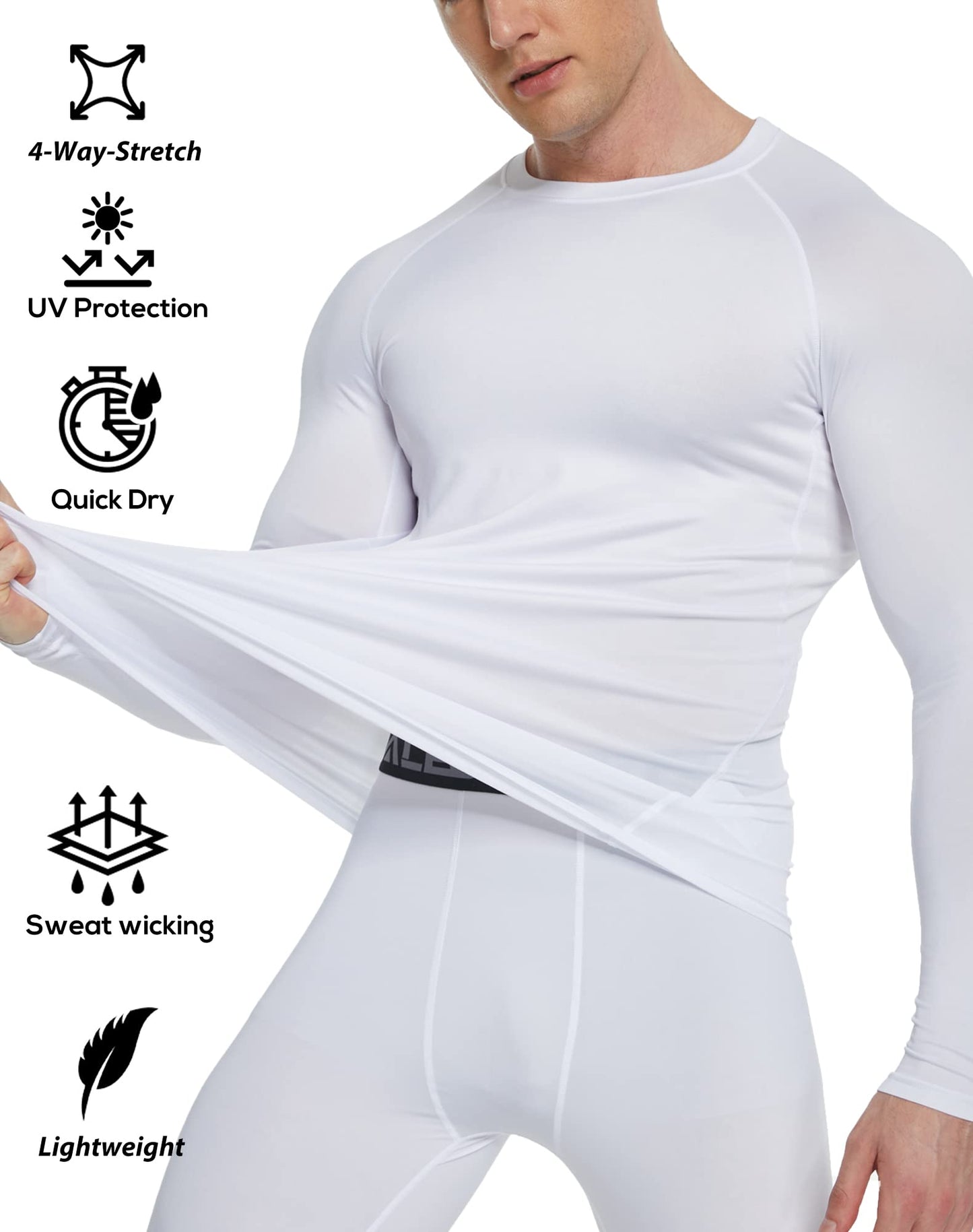 4 Pack Men's Compression Shirts Long Sleeve UPF SPF Rash Guard Workout Base Layer Undershirt Gear S