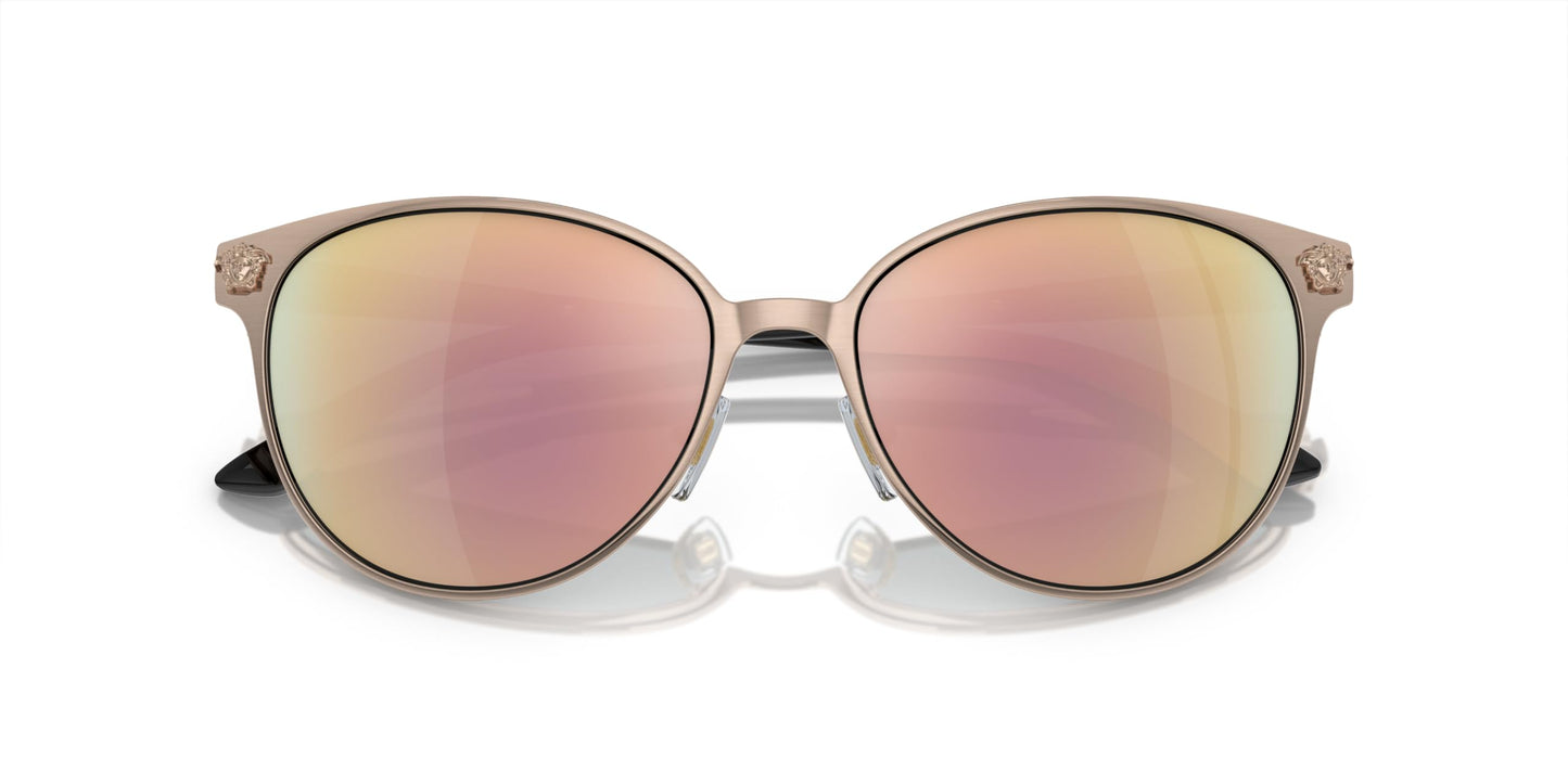 Versace Woman Sunglasses Pink Gold Frame, Dark Grey Mirror Pink Lenses, 57MM