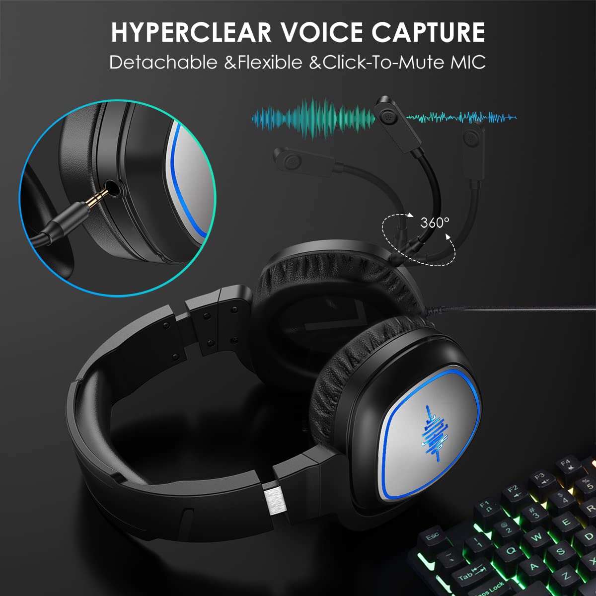 GAMELITE Gaming Headset for Xbox One, PS4, PS5, Bass Surround and Noise Cancelling with Flexible Mic, 3.5mm Wired Adjustable Over-Ear Headphones for Laptop PC Smartphones