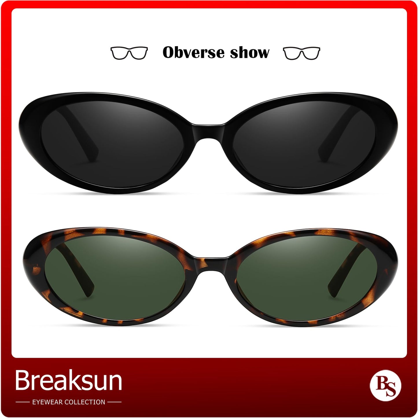 Breaksun Retro Oval Sunglasses for Women Men Fashion Small Oval Sunglasses 90s Vintage Shades (Black/Grey+ Leopard/G15)