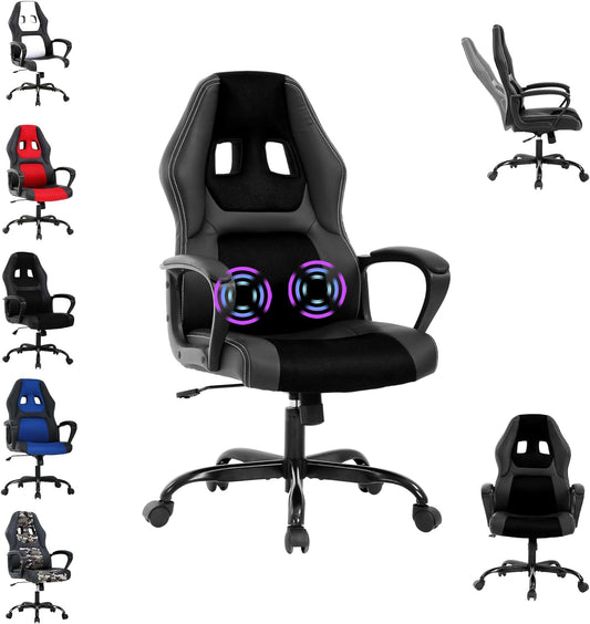 Massage Gaming Chair for Adult Office Desk Chair Ergonomic Computer Chair with Lumbar Support Armrest Adjustable Cheap Video Game Chairs Reclining Rolling Chair PU Leather Task Chair Black