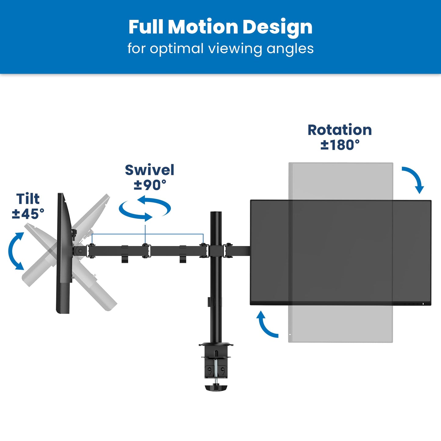 Mount-It! Dual Monitor Mount, Dual Monitor Arm for 2 Screens, Dual Monitor Desk Mount, Adjustable Tilt and Swivel Arms for Double Screens up to 32” & 19.8 Lbs VESA 75x75 and 100x100 C-clamp & Grommet