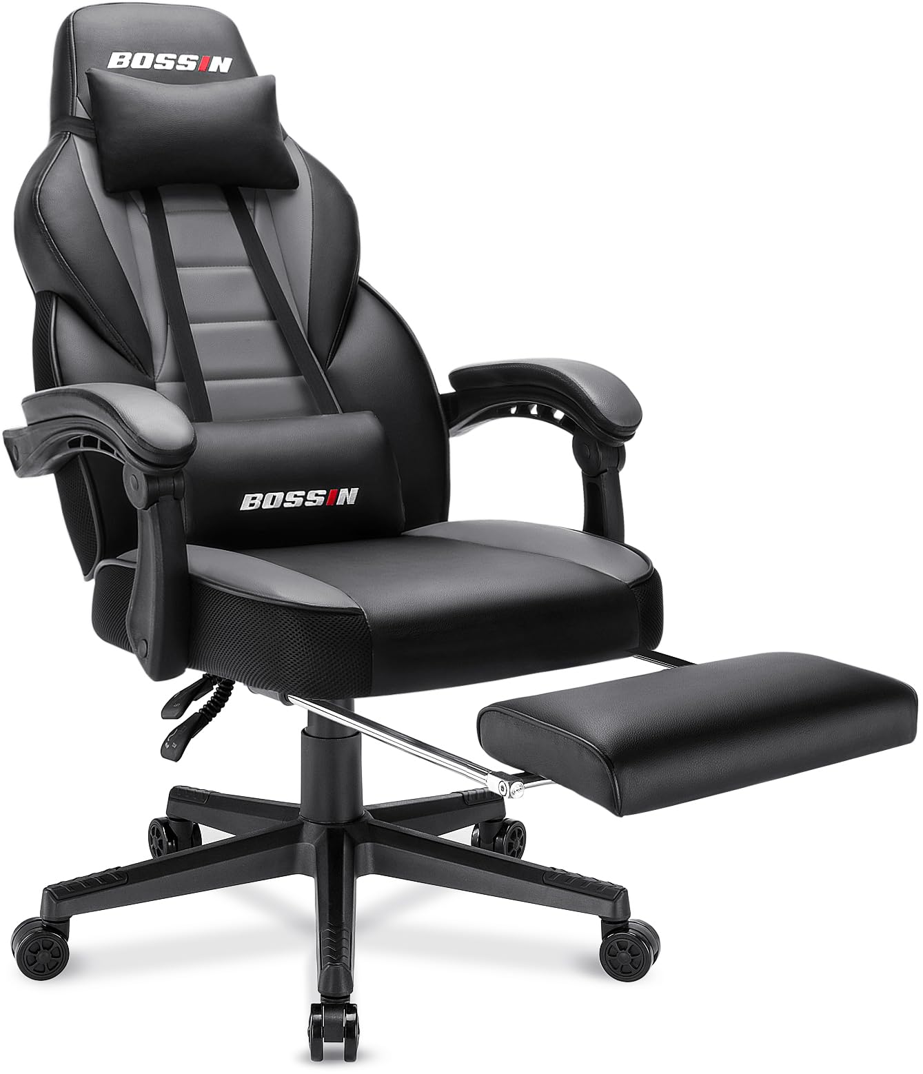 BOSSIN Gaming Chair with Massage, Ergonomic Heavy Duty Design with Footrest and Lumbar Support, Large Size Cushion High Back Office Chair, Big and Tall Gaming Computer Chair for Kids