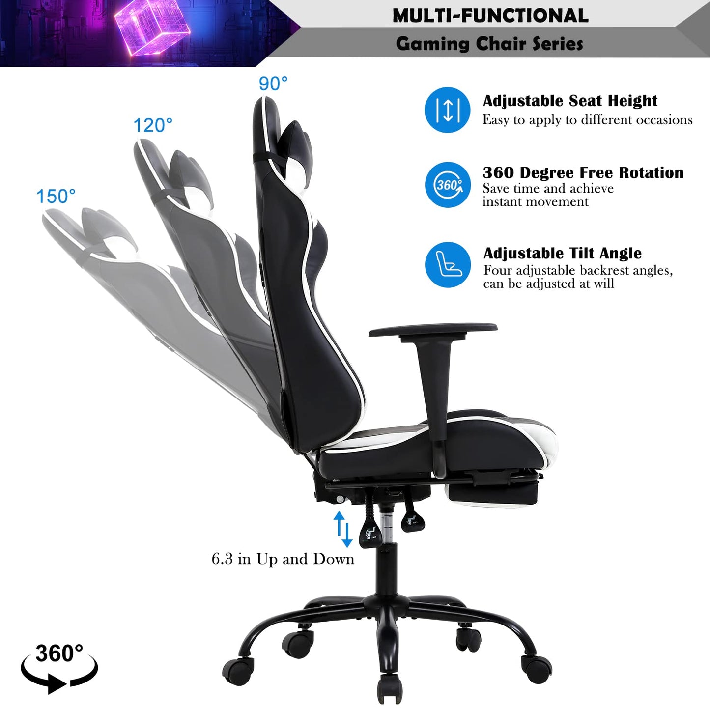 PC Gaming Chair Computer Chair Office Gaming Chairs for Adults, Gamer Chair Racer Gaming Chair PU Leather Recliner w/Lumbar Support, Cheap Gaming Chair for Kids or Adults