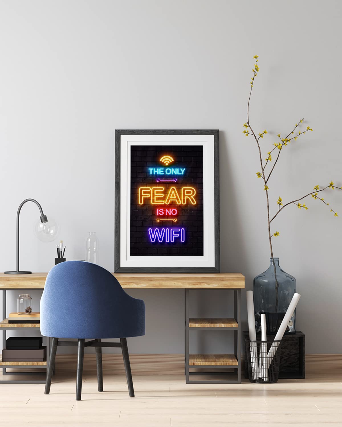 Gaming Posters for Teen Boys Room - Boys Wall Art Gamer Decor for Bedroom - Video Game Black Light Posters - Gaming Accessories for Room - Gamer Gifts - 12x18in Unframed - The Only Fear Is No Wifi