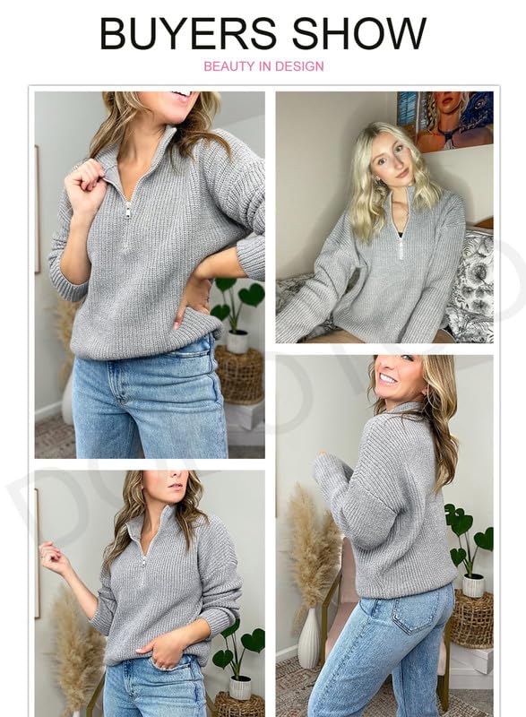 Dokotoo Sweater for Women Gray Fall Sweaters for Women 2024 Business Vintage Stand Collar Cable Knit Tops Long Sleeve Winter Fashion Loose Casual Pullover Jumper XX-Large