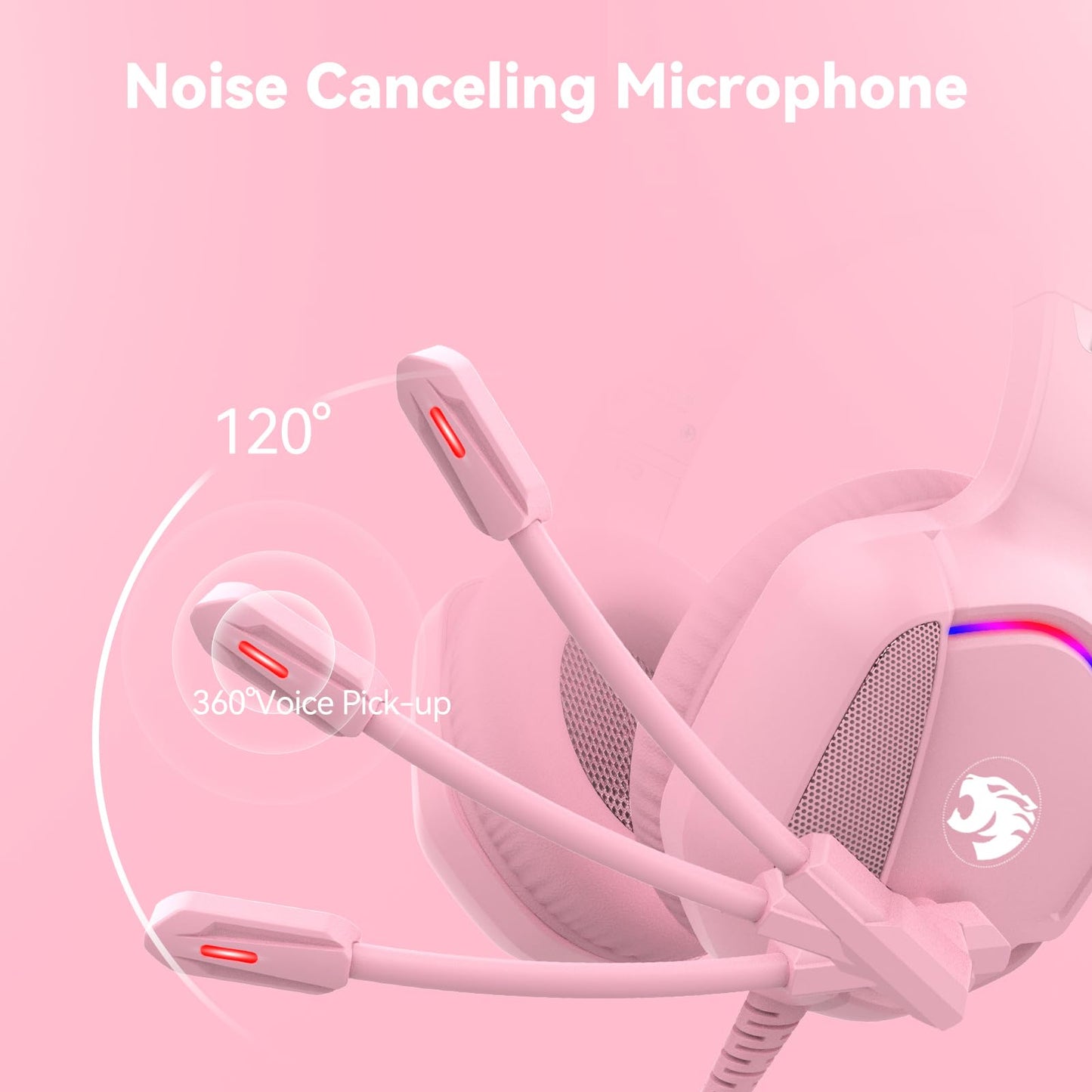 IMYB A36 Gaming Headset with Microphone for Pc, Xbox One Series X/s, Ps4, Ps5, Switch, Stereo Wired Noise Cancelling Over-Ear Headphones with Mic, RGB, for Computer, Laptop, Mac, Gamer (Pink)