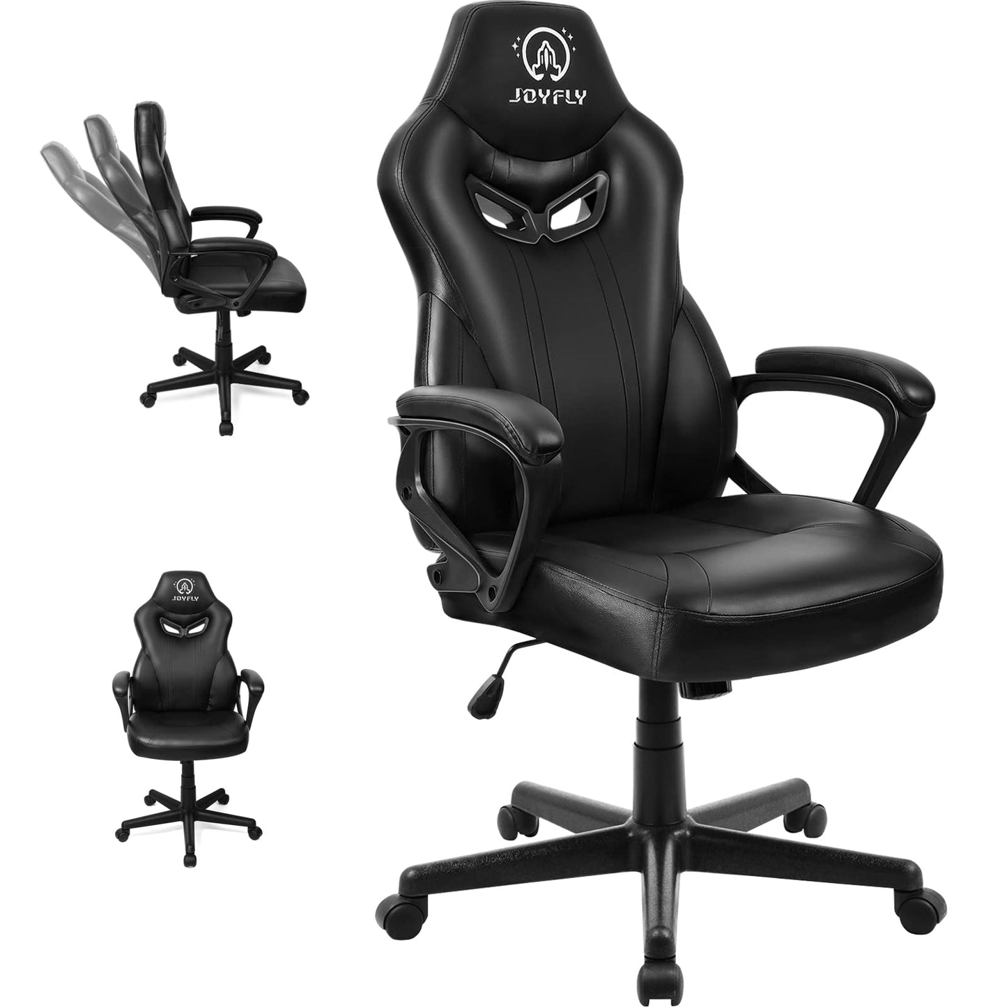 JOYFLY Computer Chair for Adults, 300Lbs Ergonomic Office PC Chair with Lumbar Support（Black-Leather）