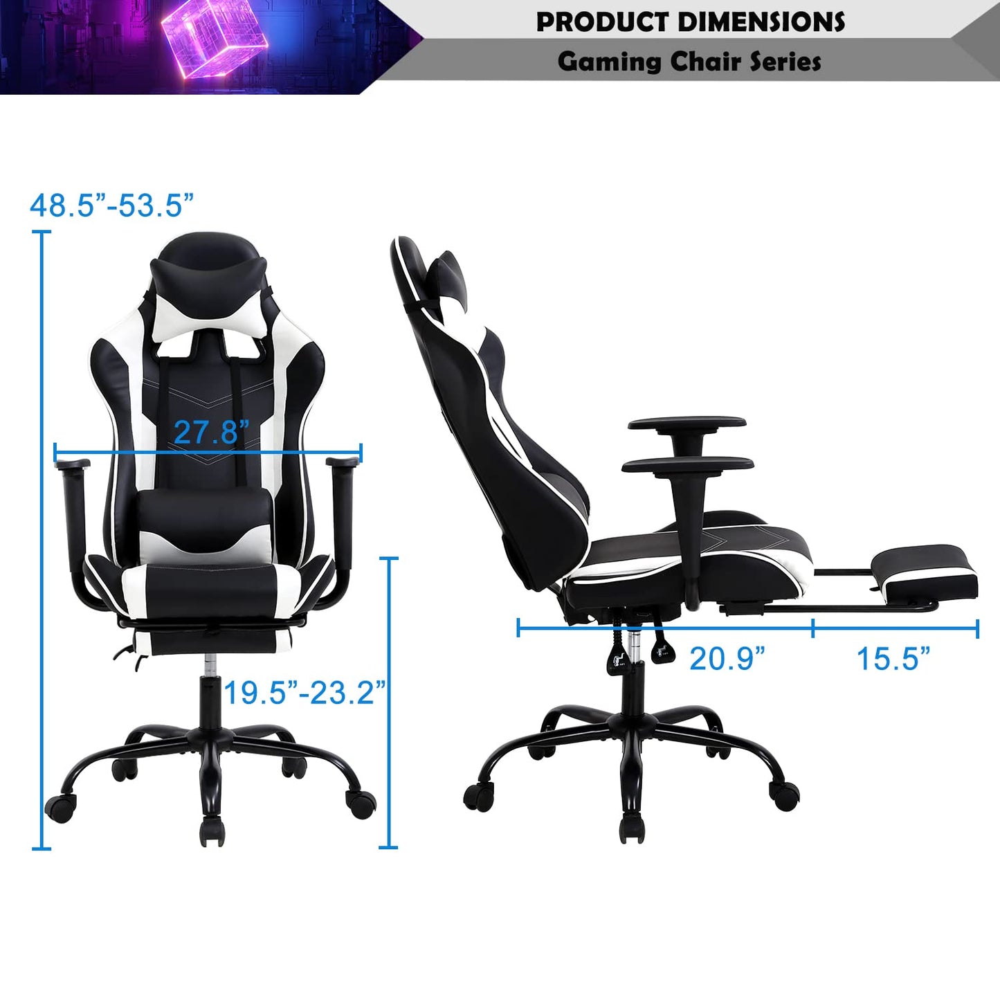 PC Gaming Chair Computer Chair Office Gaming Chairs for Adults, Gamer Chair Racer Gaming Chair PU Leather Recliner w/Lumbar Support, Cheap Gaming Chair for Kids or Adults