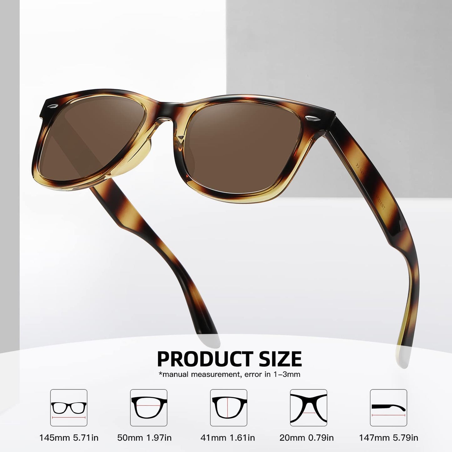 MEETSUN Polarized Sunglasses for Men Women Classic Retro Square Frame Driving Sun Glasses UV400 Protection Amber Brown