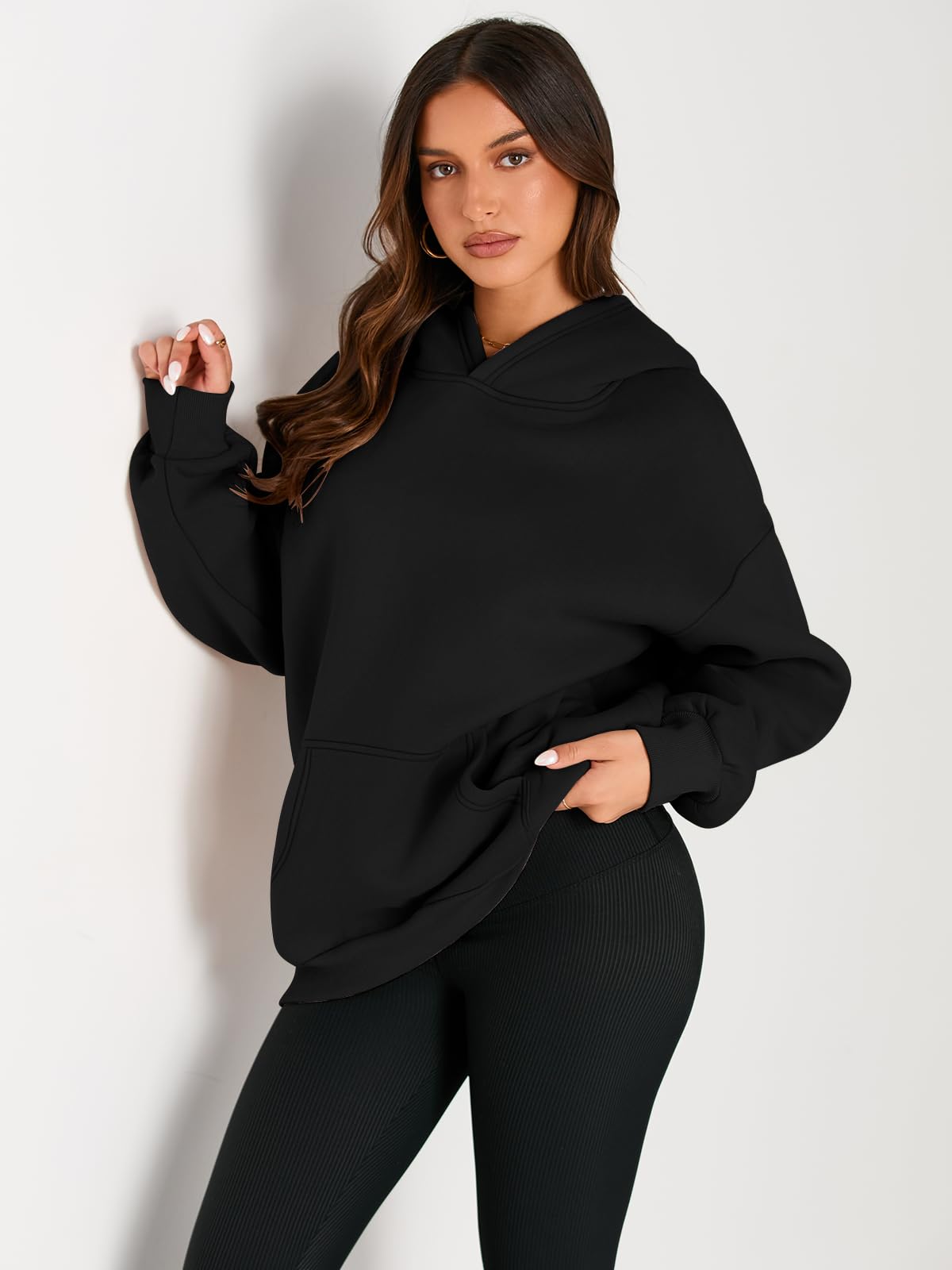 Trendy Queen Womens Oversized Hoodies Fleece Sweatshirts Long Sleeve Sweaters Pullover Fall Outfits Black XL