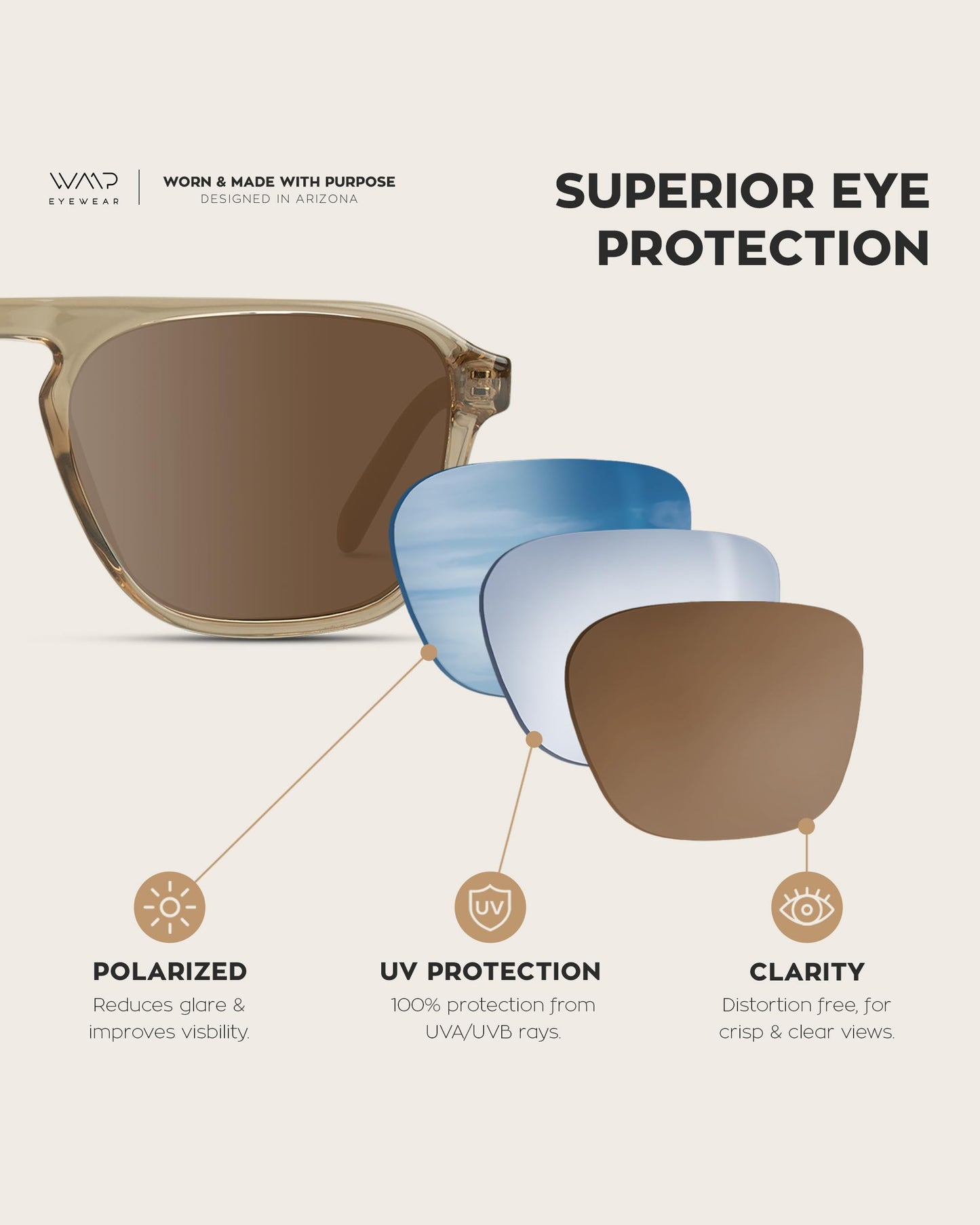 WearMe Pro Polarized Aviator One-Bridge Modern Square Mens Sunglasses (Crystal Brown/Brown Lens)