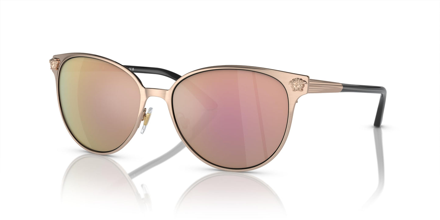 Versace Woman Sunglasses Pink Gold Frame, Dark Grey Mirror Pink Lenses, 57MM