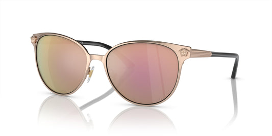 Versace Woman Sunglasses Pink Gold Frame, Dark Grey Mirror Pink Lenses, 57MM