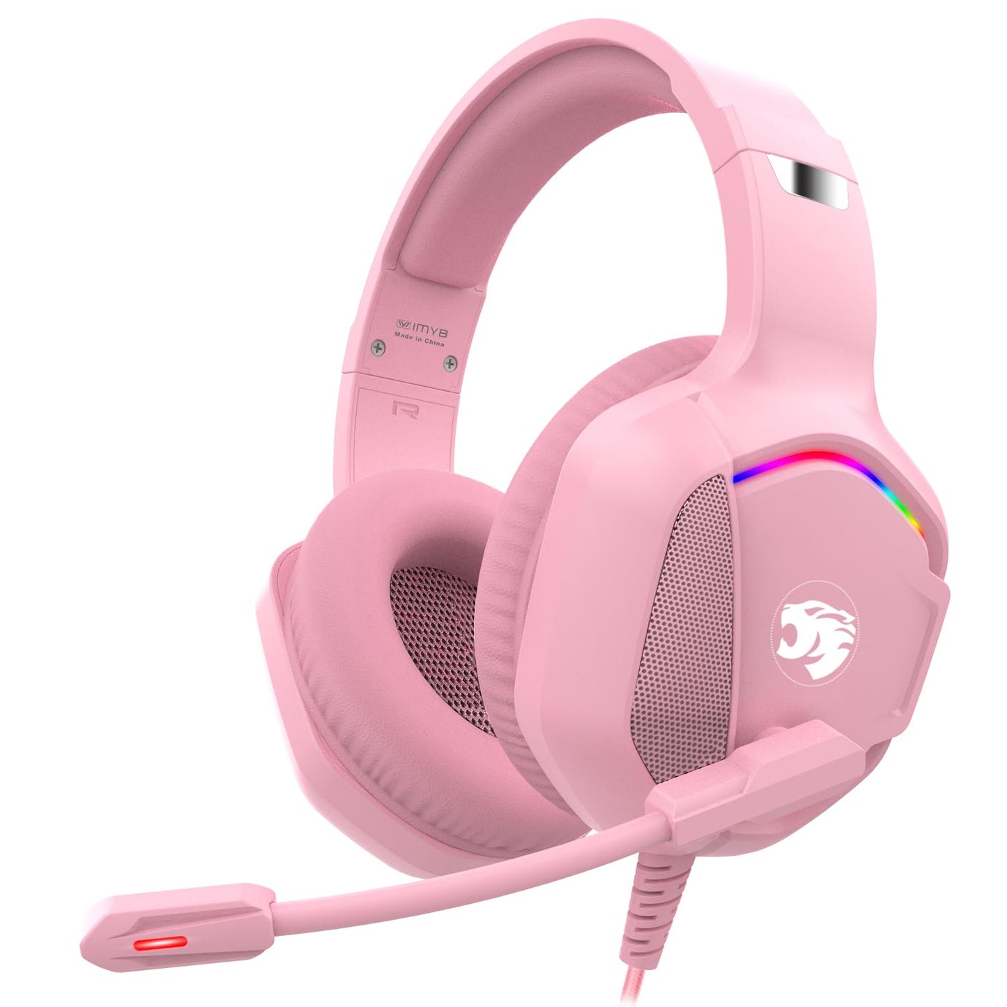 IMYB A36 Gaming Headset with Microphone for Pc, Xbox One Series X/s, Ps4, Ps5, Switch, Stereo Wired Noise Cancelling Over-Ear Headphones with Mic, RGB, for Computer, Laptop, Mac, Gamer (Pink)