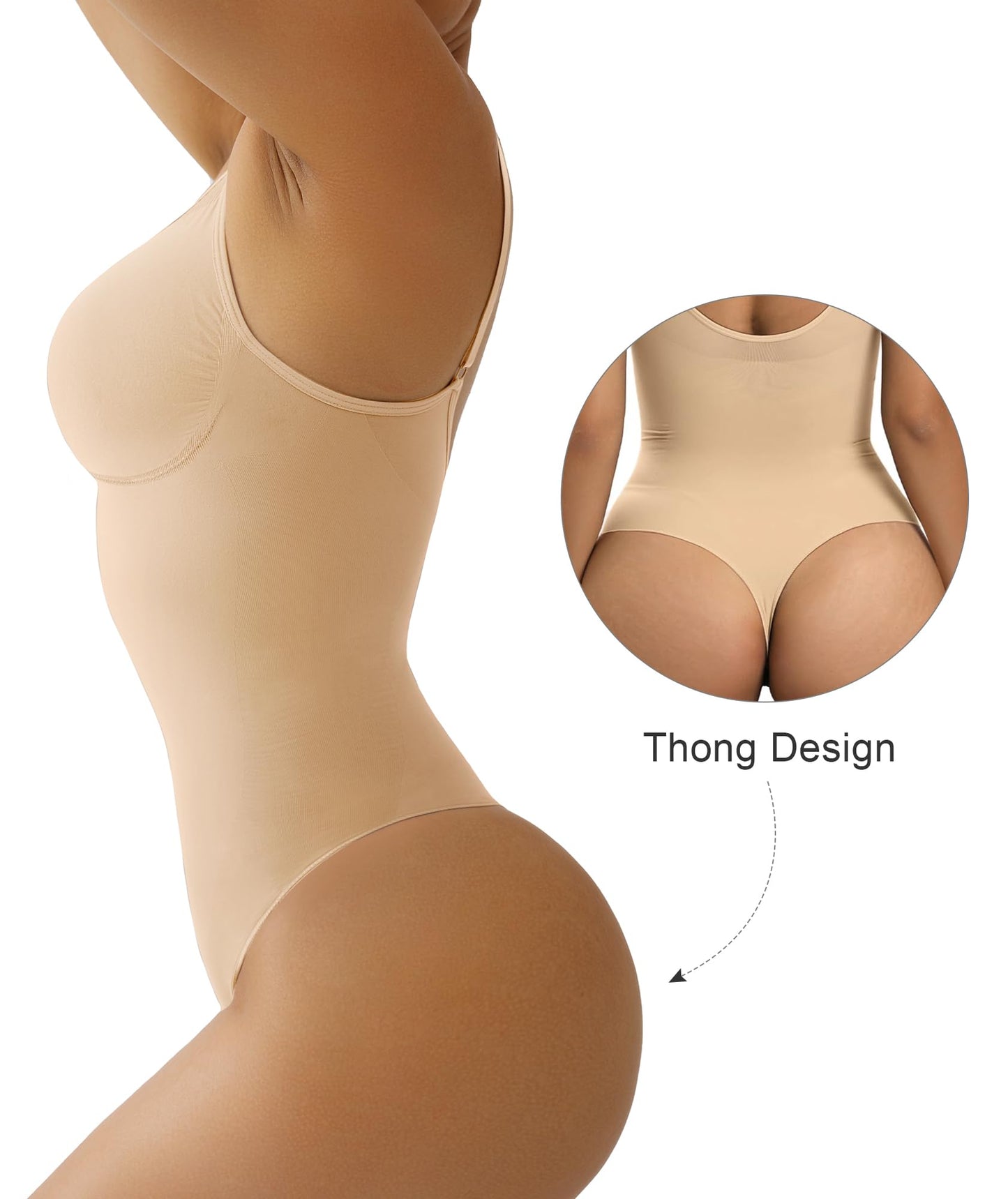 SHAPERX Women's Shapewear Bodysuit Tummy Control Body Shaper Seamless Sculpting Snatched Waist Body Suit，SZ5215-Beige-L/XL