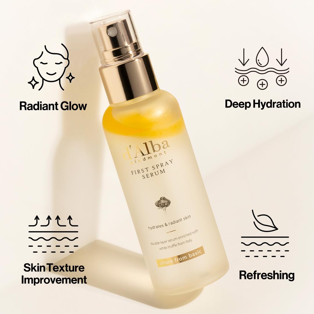 d'alba Piedmont Italian White Truffle First Spray Serum, Vegan Skin Care, Light-weight Face Moisturizer, Glow Serum for Radiant Skin, Non Comedogenic, All In One Mist, Korean Skin Care (3.38 fl oz.)