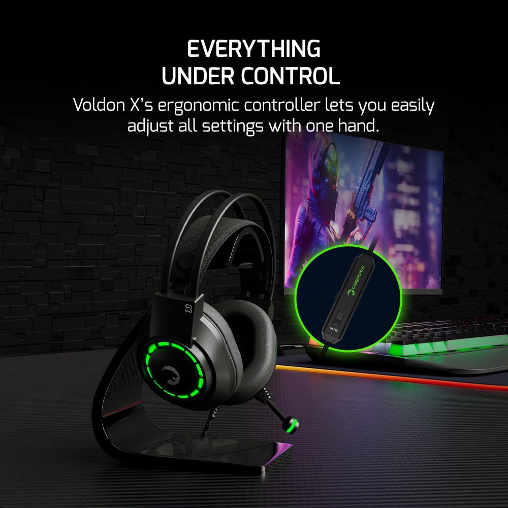 GAMEPOWER Voldon X 3.5mm Jack Gaming Headset - Wired Headphones with 50MM Drivers, Comfort Design, Noise Cancelling Mic, PS4, PS5, for Xbox, Black