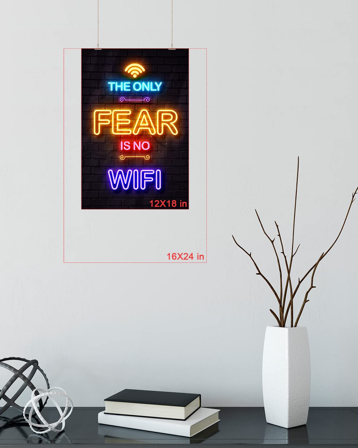 Gaming Posters for Teen Boys Room - Boys Wall Art Gamer Decor for Bedroom - Video Game Black Light Posters - Gaming Accessories for Room - Gamer Gifts - 12x18in Unframed - The Only Fear Is No Wifi