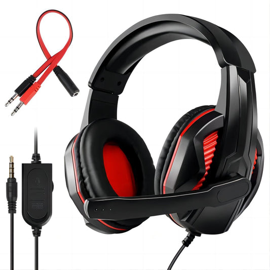 FNSHIP 3.5mm Port Wired Gaming Headset with Mic Volume Control,Stereo Bass Noise Isolation for PS4 New Xbox One PSP PC Laptop Tablet Cellphones,Black&Red