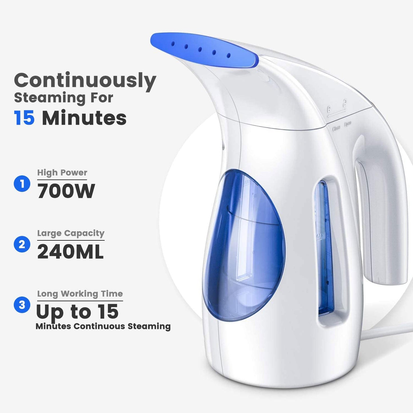 HiLIFE Steamer for Clothes, Portable Handheld Design, 240ml Big Capacity, 700W, Strong Penetrating Steam, Removes Wrinkle, for Home, Office(ONLY FOR 120V)