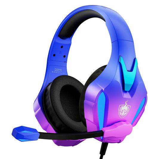 PHOINIKAS PS4 Gaming Headset for PC, PS5, Xbox Headset with 7.1 Stereo Sound, Over Ear Gaming Headphones for Switch, Mobile PS4 with Noise Cancelling Mic, LED Light (Violet)