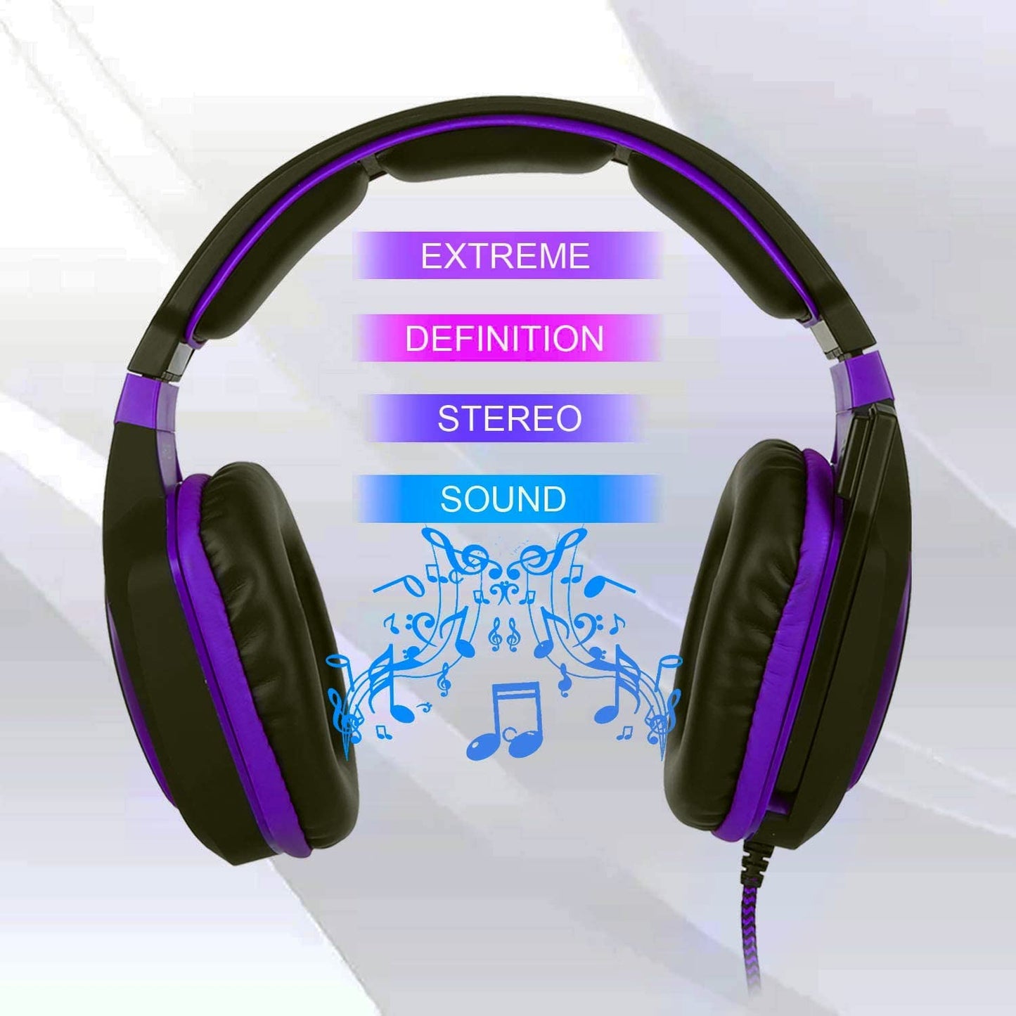 Anivia Computer Over Ear Headphones Wired with Mic Stereo Gaming Headset Noise Isolating Headsets with Volume Control, Bass Surround, Soft Memory Earmuffs for Multi-Platform -AH28plus Black Purple