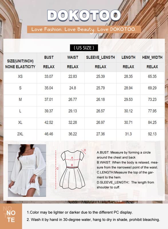 Dokotoo Square Neck Fall Dresses for Women Fashion 2024 Tie Back Lantern Long Sleeve Wedding Guest Dress Ruffle A-Line Beach Dress Elastic Waist Mini Casual Dress Black X-Small