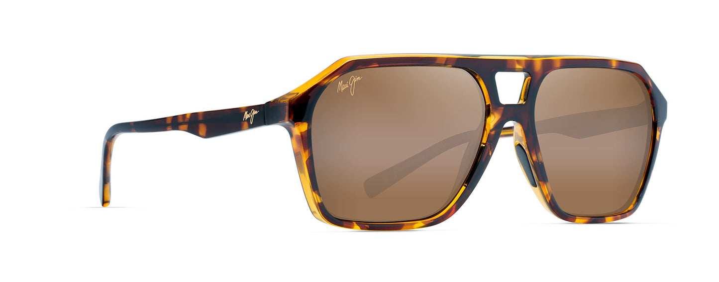 Maui Jim Men's Wedges Polarized Aviator Sunglasses, Tortoise w/Amber Interior/HCL® Bronze, Medium