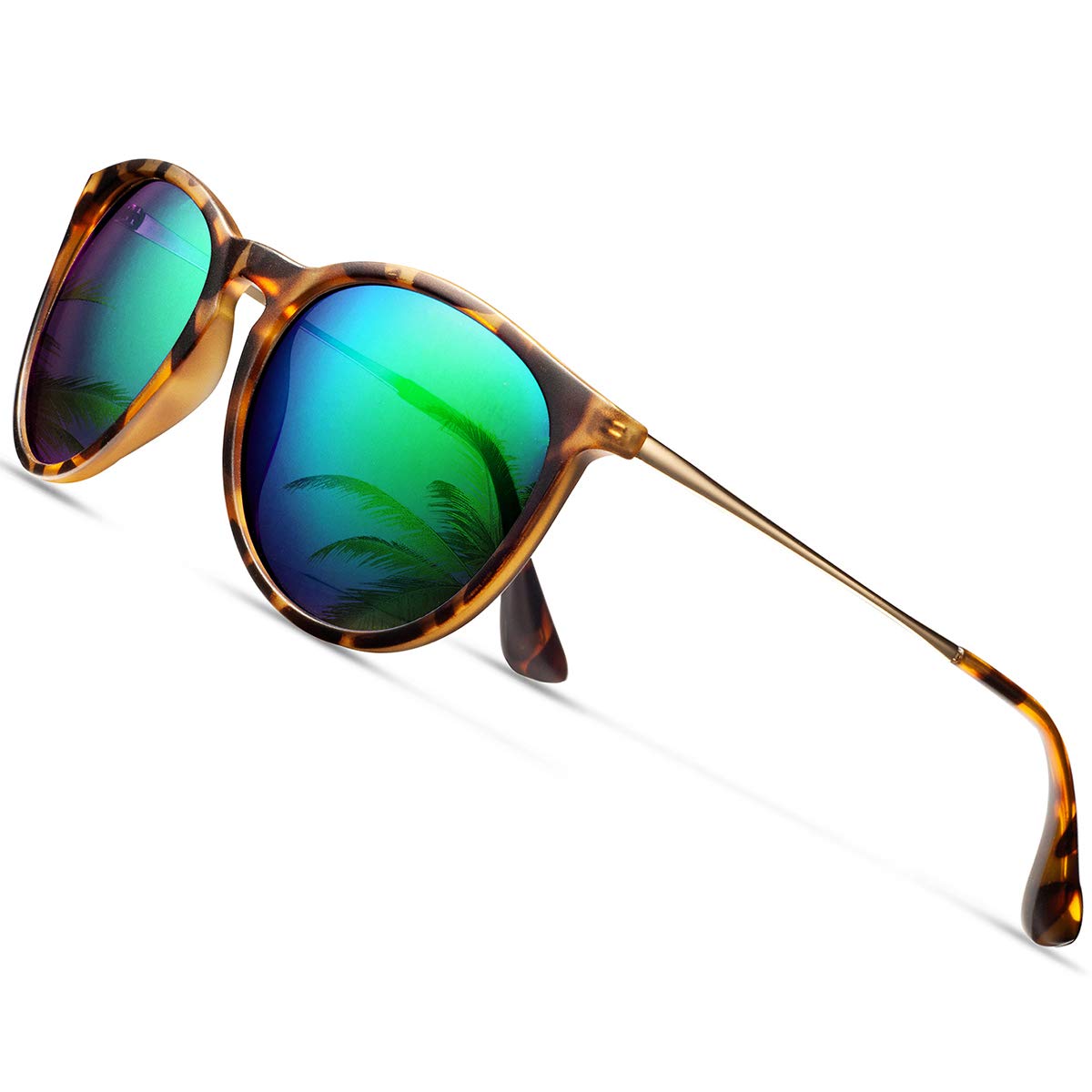 CHBP Polarized Sunglasses for Women Men - Trendy 2024 Vintage Classic Retro Round Mirrored Lens Designer Style leopard Frame Green Lens