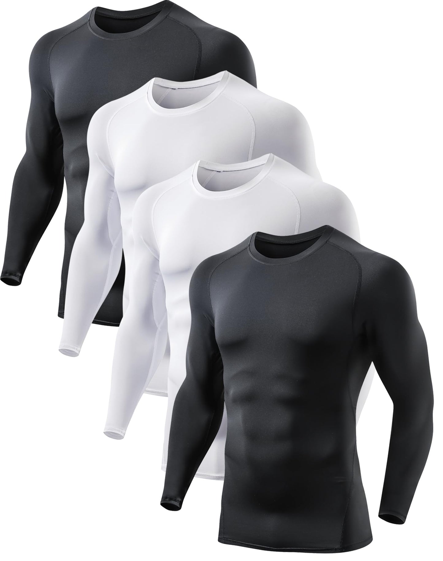 4 Pack Men's Compression Shirts Long Sleeve UPF SPF Rash Guard Workout Base Layer Undershirt Gear S