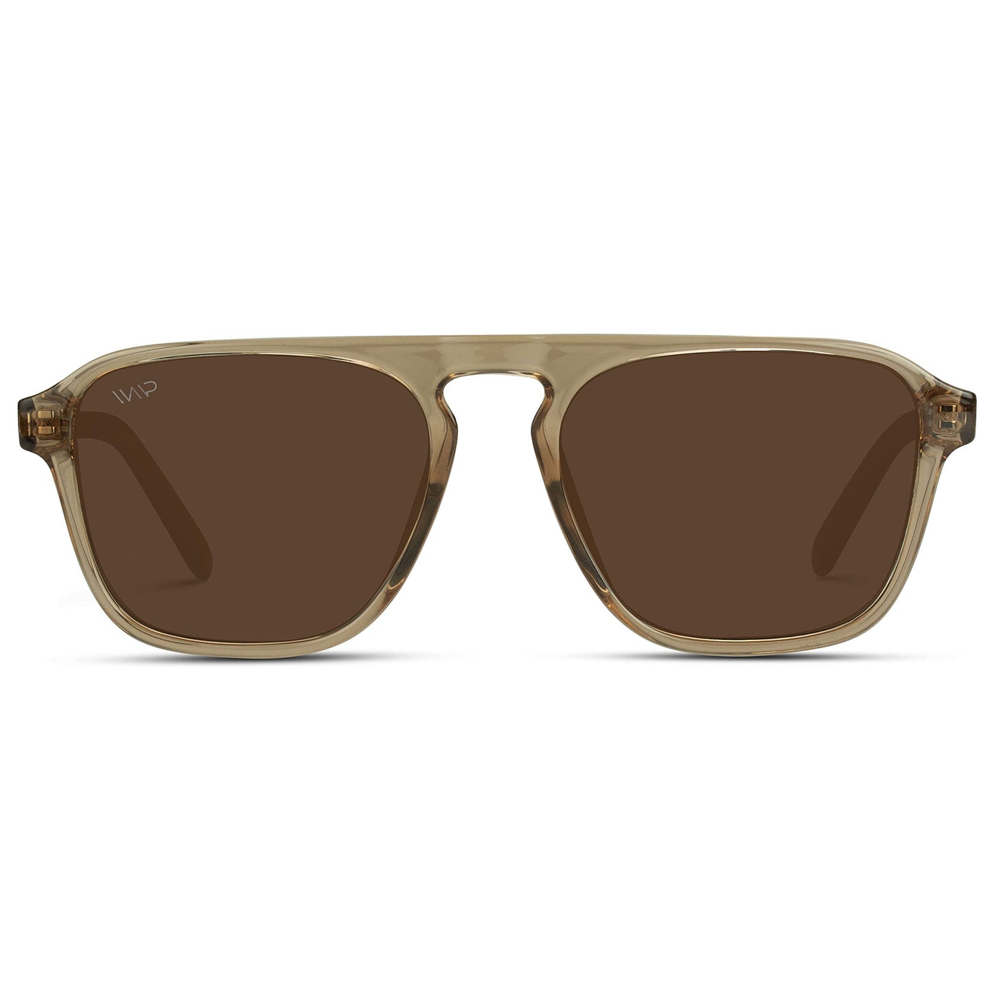 WearMe Pro Polarized Aviator One-Bridge Modern Square Mens Sunglasses (Crystal Brown/Brown Lens)