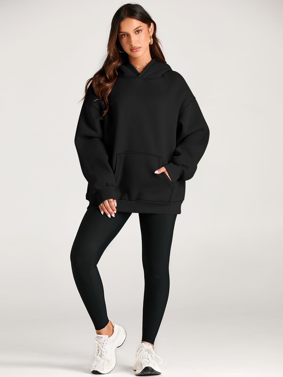 Trendy Queen Womens Oversized Hoodies Fleece Sweatshirts Long Sleeve Sweaters Pullover Fall Outfits Black XL