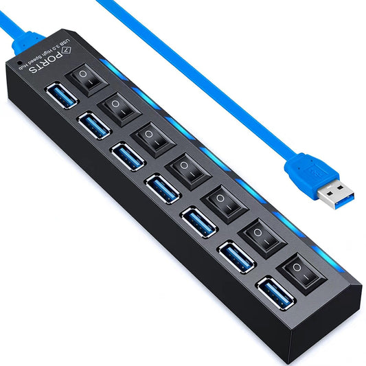 USB Hub 3.0, VIENON 7-Port USB Extender USB Splitter with Independent LED Switches Multi USB Port Hub for Laptop, PC, MacBook, Mac Pro, Mac Mini, iMac, Surface Pro and More USB Devices-2FT