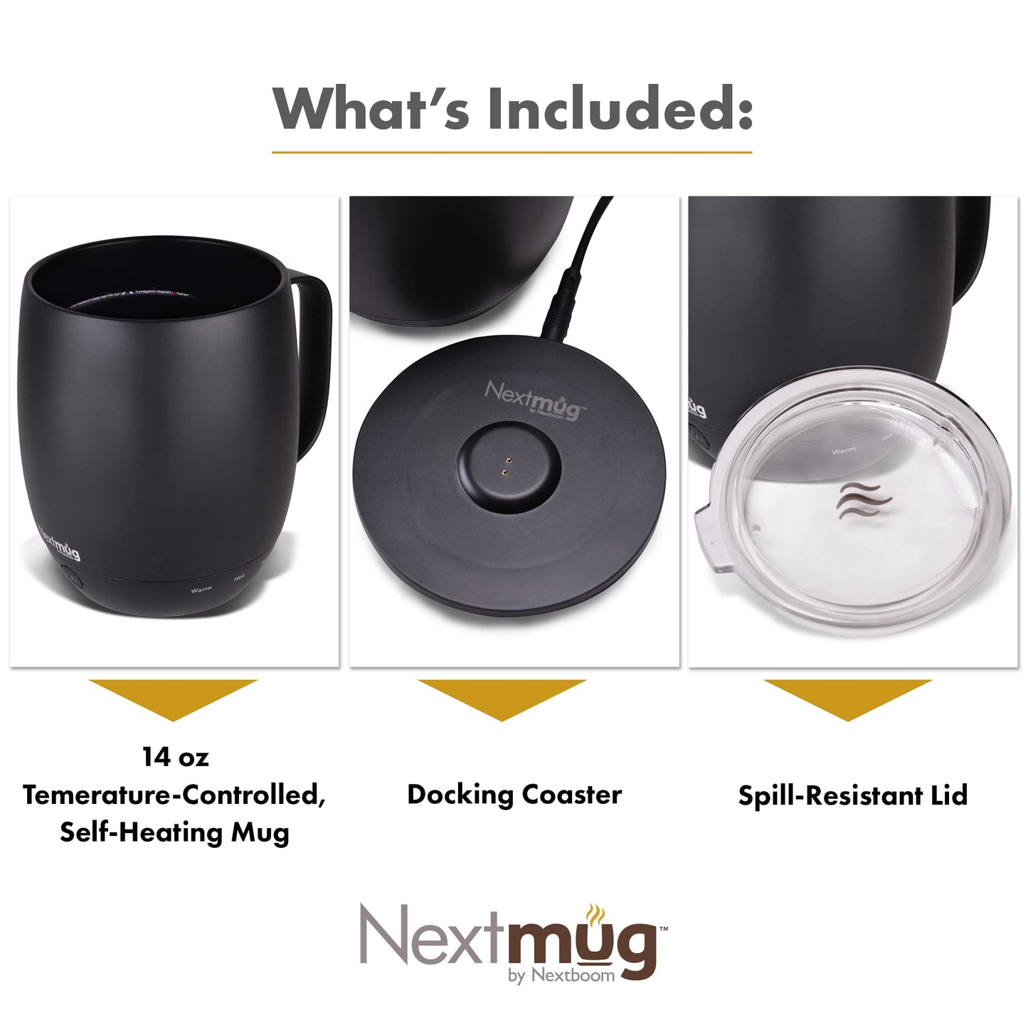 Nextmug - Temperature-Controlled, Self-Heating Coffee Mug (Black - 14 oz.)