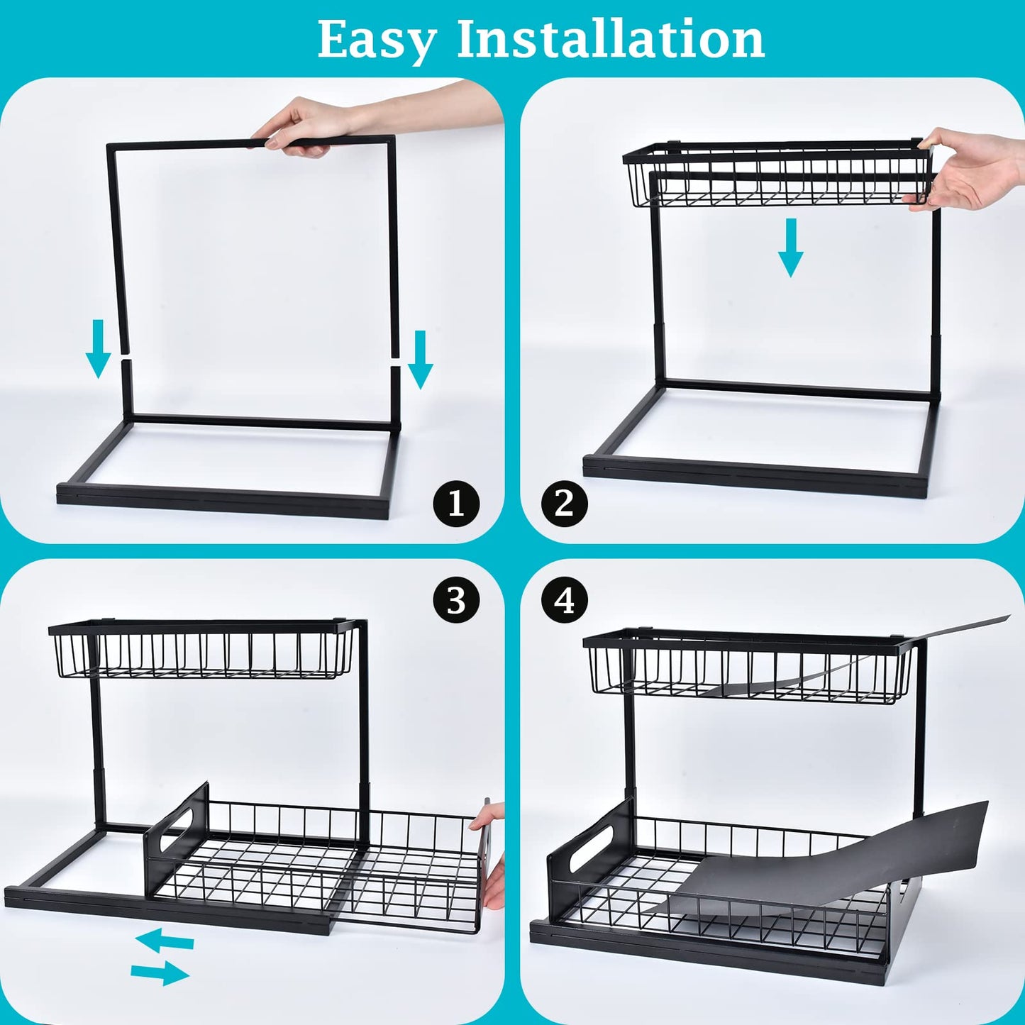 REALINN Under Sink Organizer and Storage, 2 Pack Pull Out Cabinet Organizer Slide Out Sink Shelf Cabinet Storage Shelves, Under Sink Storage for Kitchen Bathroom Cabinet