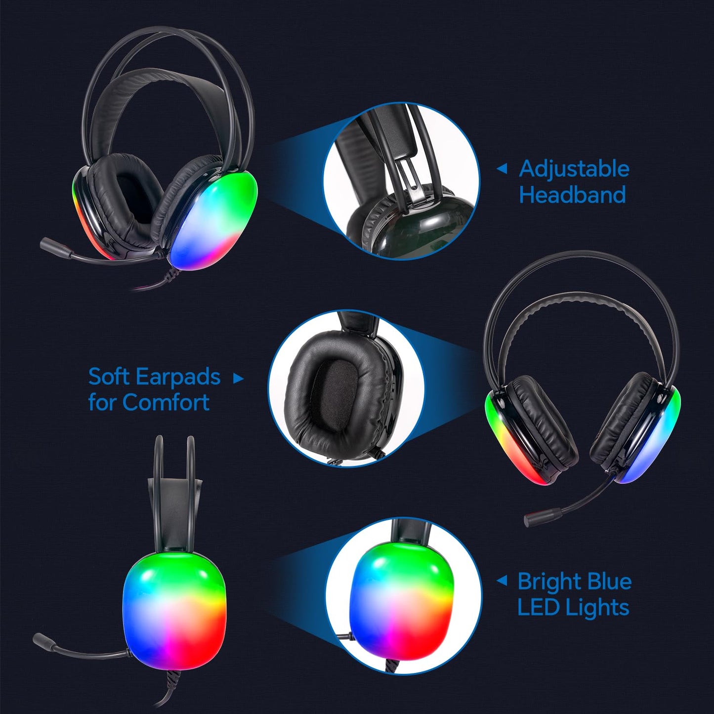 Gaming Keyboard Mouse Mousepad and Headset with mic Combo All in One USB Wired RGB Backlit Rainbow Side Button Gamer Bundle Set Compatible with PC Windows Xbox one PS4 PS5(Black)